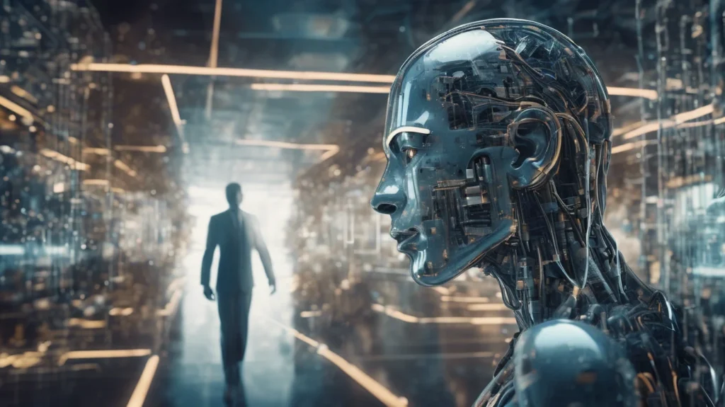 Futuristic robot with human silhouette
