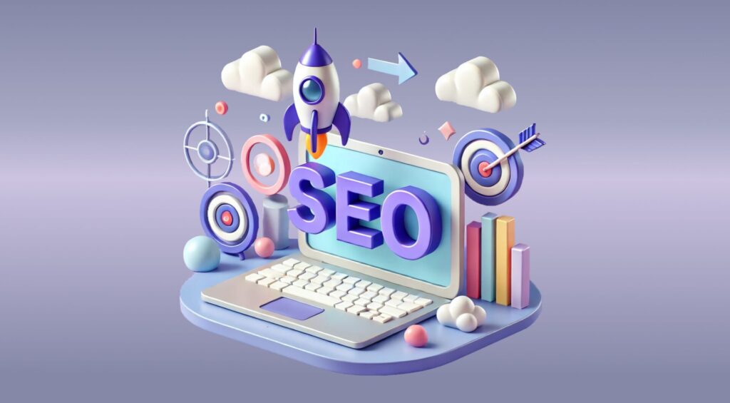 Colorful illustration of SEO concepts